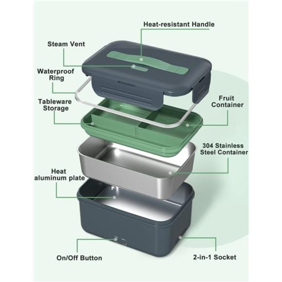 Electric Lunch Box Food Heater - Double Layer Portable Food Warmer